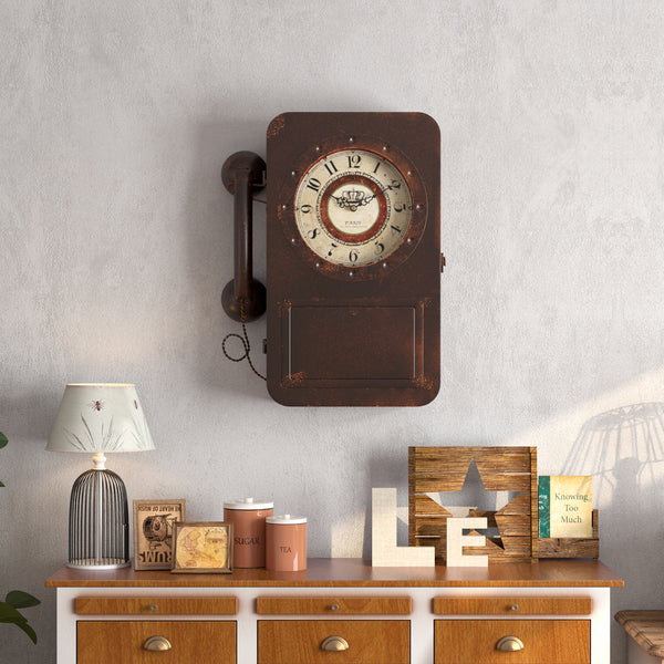 Abdurey Retro Old Telephone Wall Clock with Hidden Safe